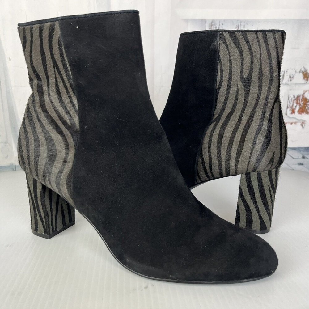 David Tate Alison Leather Zebra Calf Hair Ankle Boots 11 W